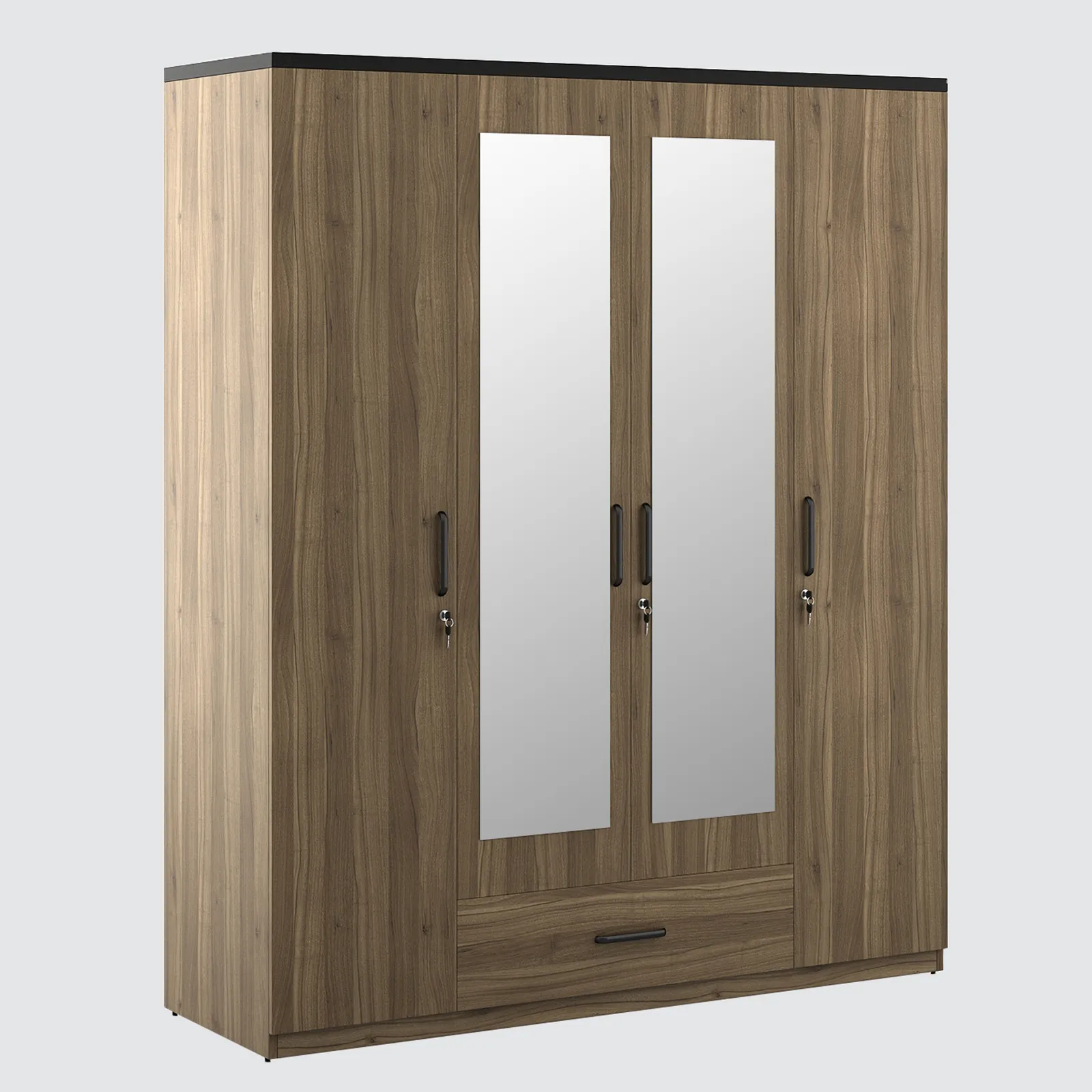 Hover 4 Door Wardrobe With Mirror - Lyon Walnut & Natural Wenge